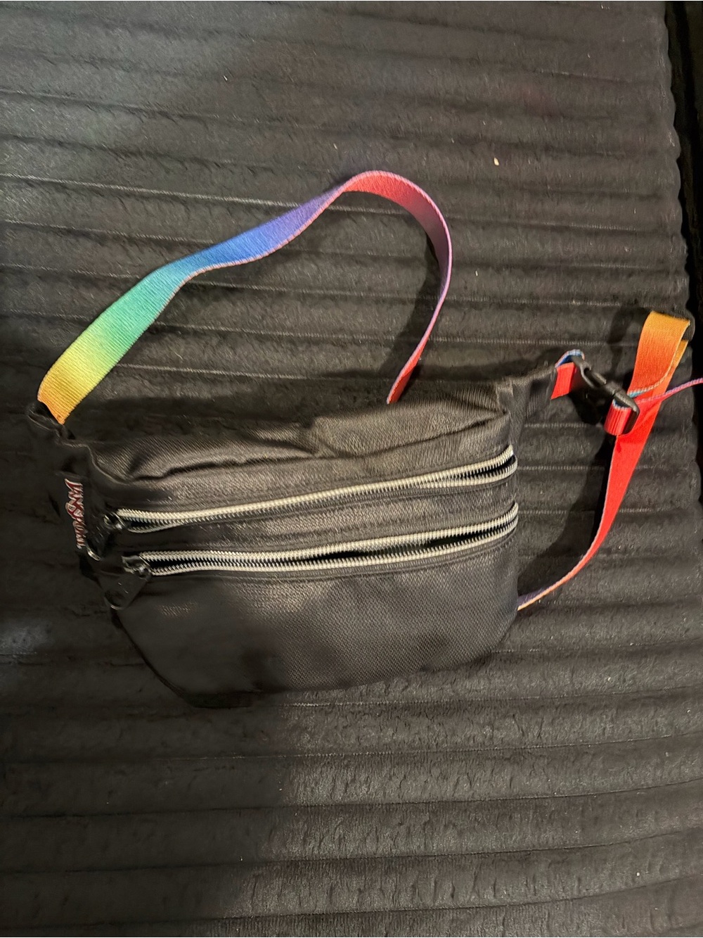 Jansport Black Belt Bag with Rainbow Strap